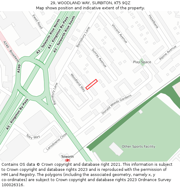 29, WOODLAND WAY, SURBITON, KT5 9QZ: Location map and indicative extent of plot
