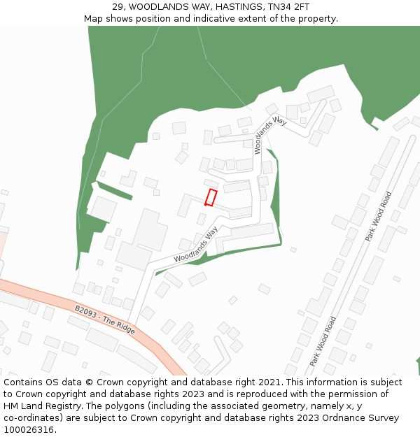 29, WOODLANDS WAY, HASTINGS, TN34 2FT: Location map and indicative extent of plot