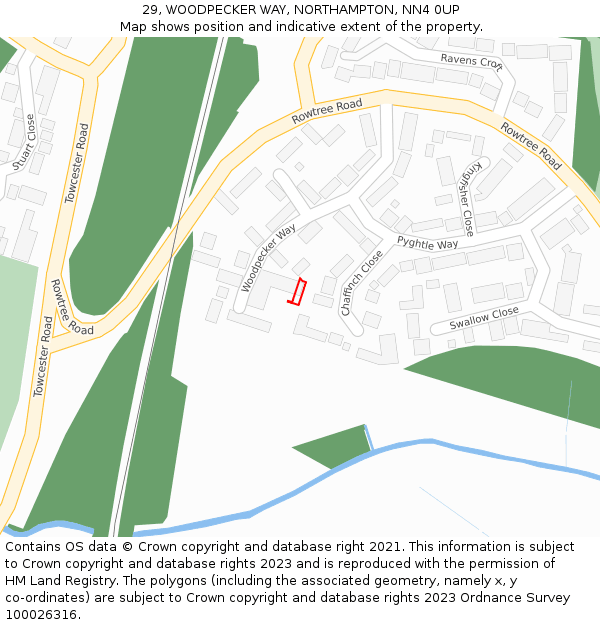 29, WOODPECKER WAY, NORTHAMPTON, NN4 0UP: Location map and indicative extent of plot