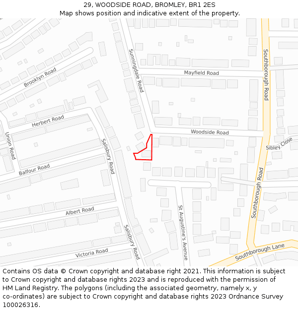 29, WOODSIDE ROAD, BROMLEY, BR1 2ES: Location map and indicative extent of plot