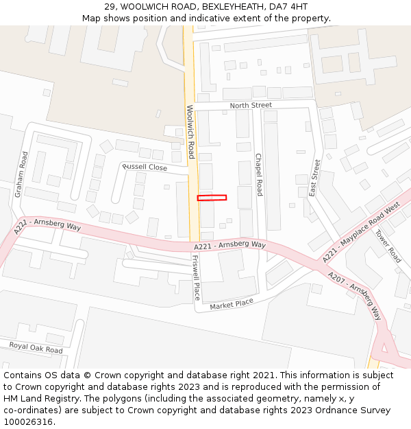 29, WOOLWICH ROAD, BEXLEYHEATH, DA7 4HT: Location map and indicative extent of plot