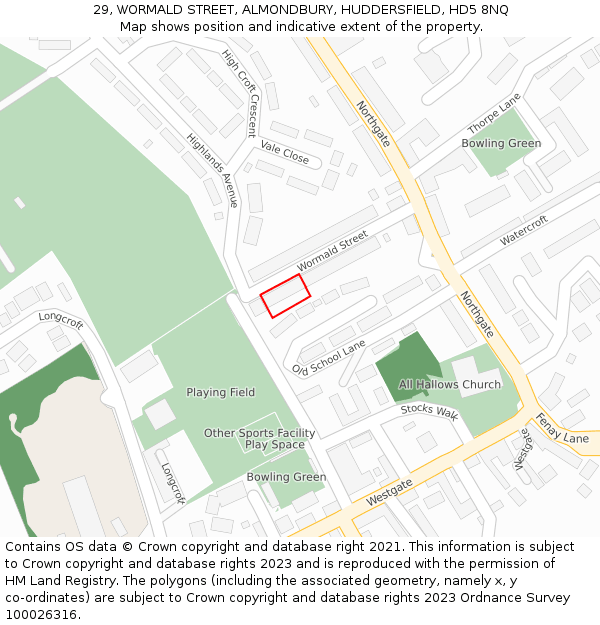 29, WORMALD STREET, ALMONDBURY, HUDDERSFIELD, HD5 8NQ: Location map and indicative extent of plot