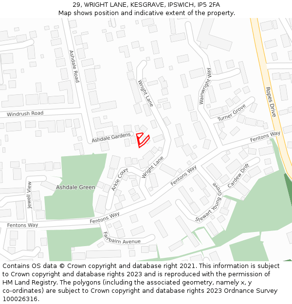 29, WRIGHT LANE, KESGRAVE, IPSWICH, IP5 2FA: Location map and indicative extent of plot