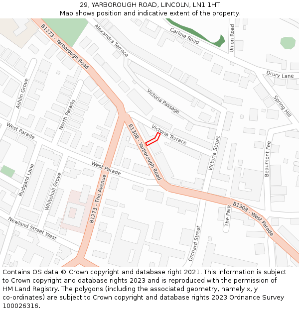 29, YARBOROUGH ROAD, LINCOLN, LN1 1HT: Location map and indicative extent of plot