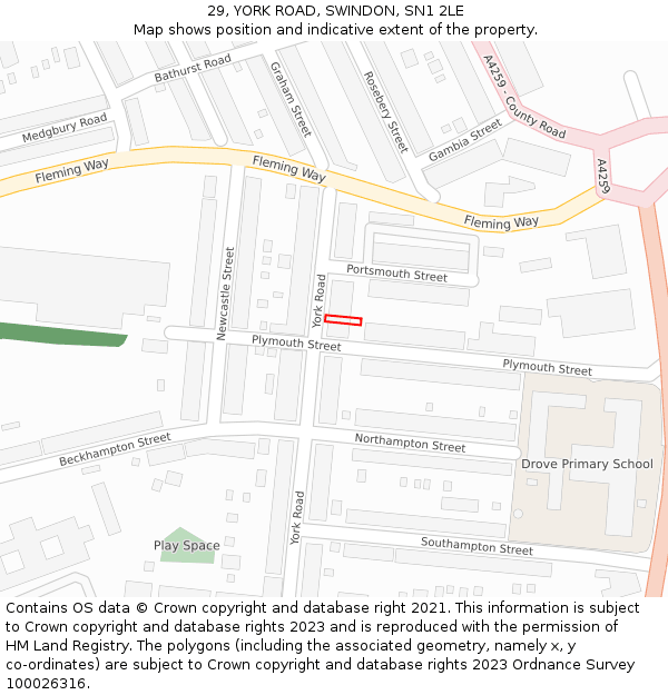 29, YORK ROAD, SWINDON, SN1 2LE: Location map and indicative extent of plot