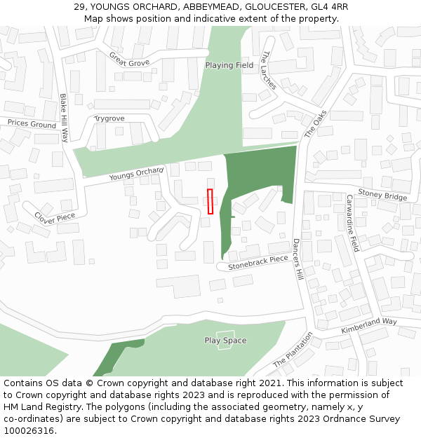 29, YOUNGS ORCHARD, ABBEYMEAD, GLOUCESTER, GL4 4RR: Location map and indicative extent of plot