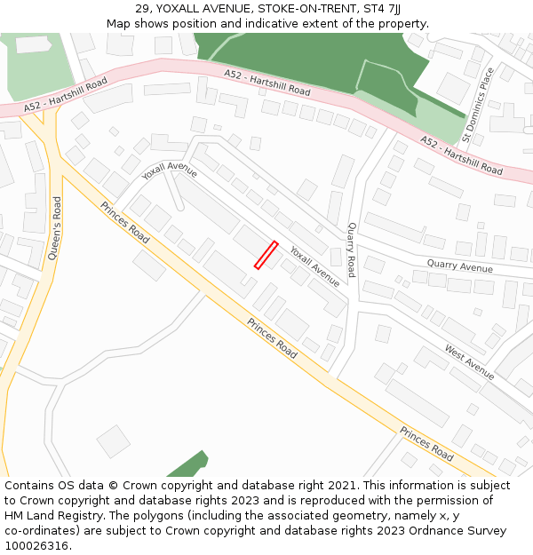 29, YOXALL AVENUE, STOKE-ON-TRENT, ST4 7JJ: Location map and indicative extent of plot