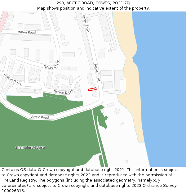 290, ARCTIC ROAD, COWES, PO31 7PJ: Location map and indicative extent of plot