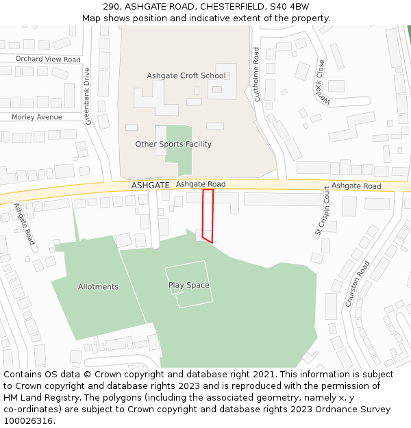 290, ASHGATE ROAD, CHESTERFIELD, S40 4BW: Location map and indicative extent of plot