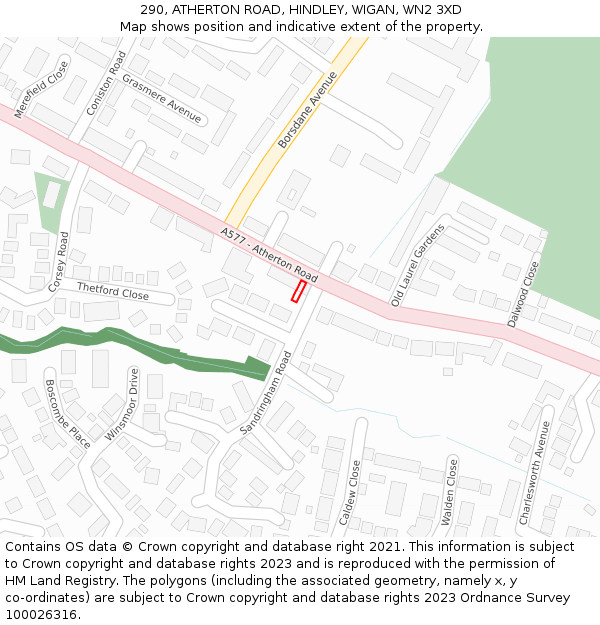 290, ATHERTON ROAD, HINDLEY, WIGAN, WN2 3XD: Location map and indicative extent of plot