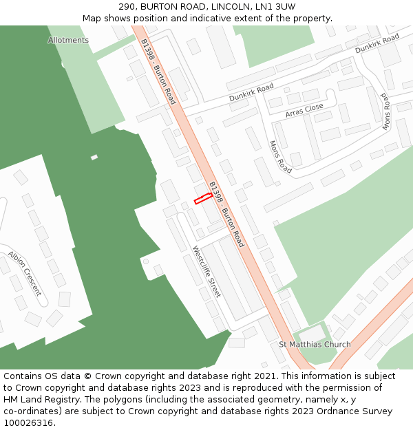 290, BURTON ROAD, LINCOLN, LN1 3UW: Location map and indicative extent of plot