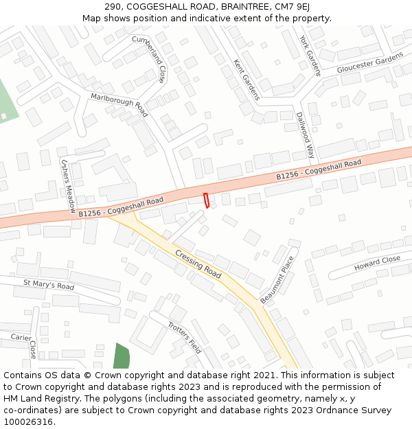 290, COGGESHALL ROAD, BRAINTREE, CM7 9EJ: Location map and indicative extent of plot