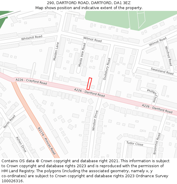290, DARTFORD ROAD, DARTFORD, DA1 3EZ: Location map and indicative extent of plot