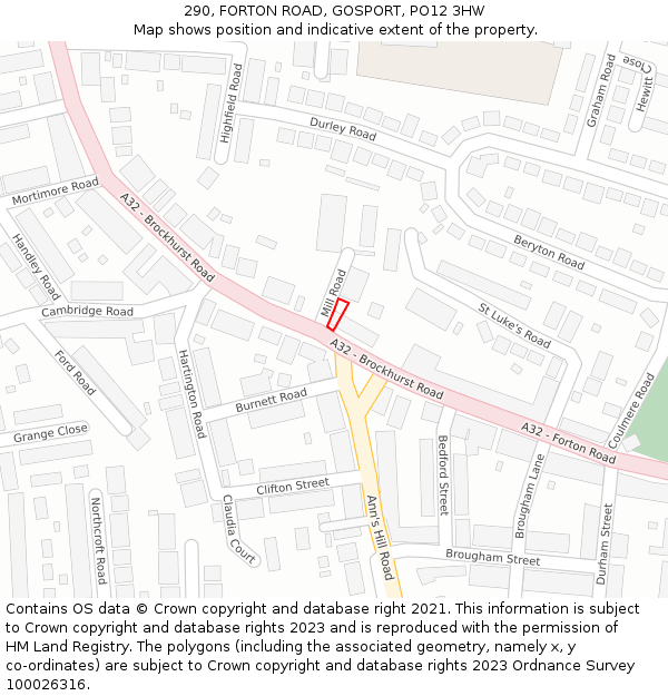 290, FORTON ROAD, GOSPORT, PO12 3HW: Location map and indicative extent of plot