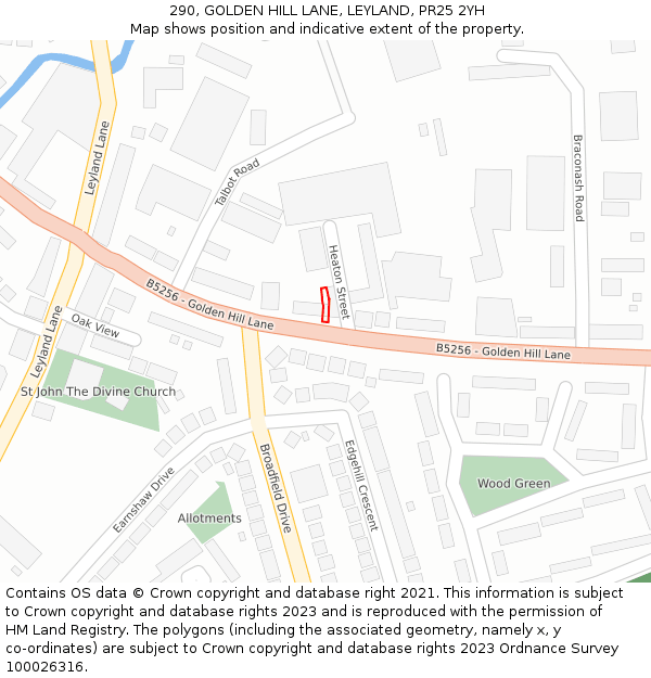 290, GOLDEN HILL LANE, LEYLAND, PR25 2YH: Location map and indicative extent of plot