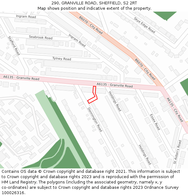 290, GRANVILLE ROAD, SHEFFIELD, S2 2RT: Location map and indicative extent of plot