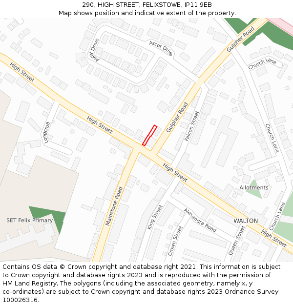 290, HIGH STREET, FELIXSTOWE, IP11 9EB: Location map and indicative extent of plot