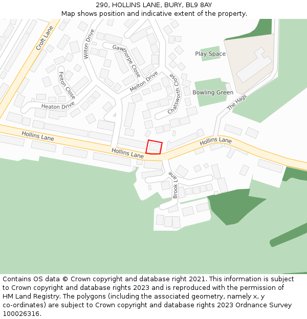 290, HOLLINS LANE, BURY, BL9 8AY: Location map and indicative extent of plot