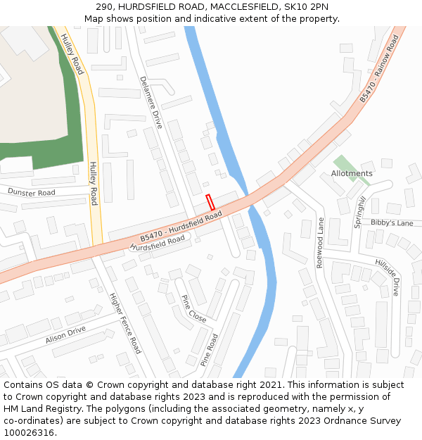 290, HURDSFIELD ROAD, MACCLESFIELD, SK10 2PN: Location map and indicative extent of plot