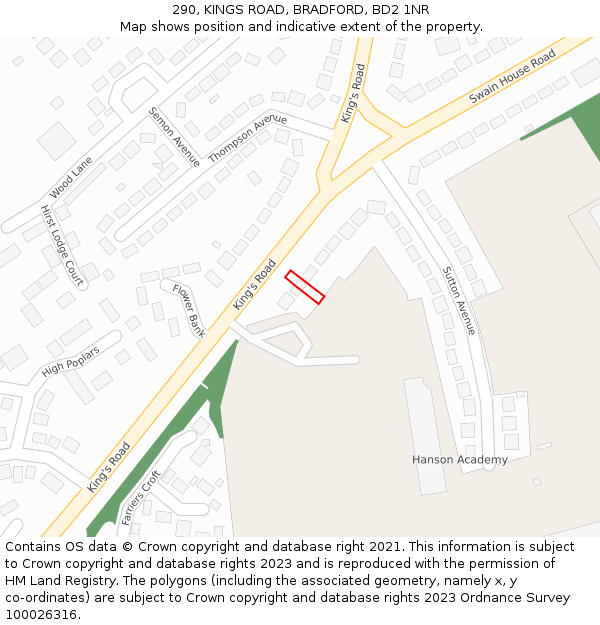 290, KINGS ROAD, BRADFORD, BD2 1NR: Location map and indicative extent of plot