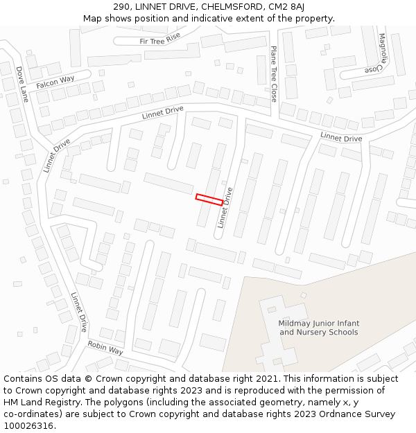 290, LINNET DRIVE, CHELMSFORD, CM2 8AJ: Location map and indicative extent of plot