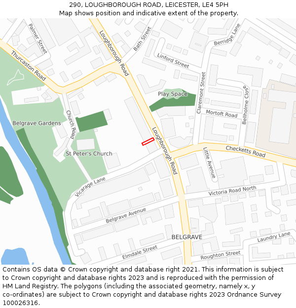290, LOUGHBOROUGH ROAD, LEICESTER, LE4 5PH: Location map and indicative extent of plot