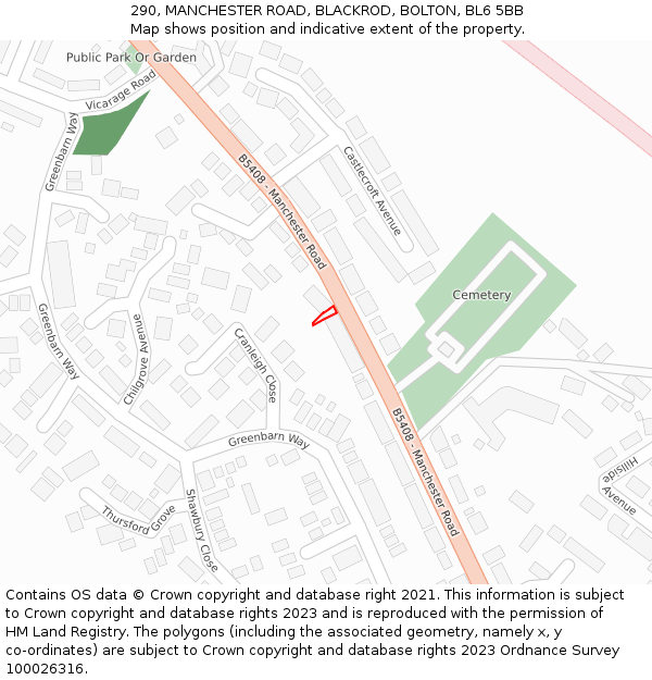 290, MANCHESTER ROAD, BLACKROD, BOLTON, BL6 5BB: Location map and indicative extent of plot