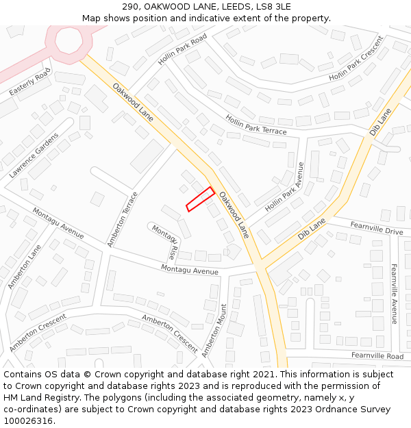 290, OAKWOOD LANE, LEEDS, LS8 3LE: Location map and indicative extent of plot
