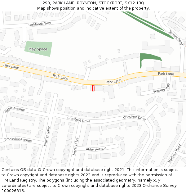 290, PARK LANE, POYNTON, STOCKPORT, SK12 1RQ: Location map and indicative extent of plot