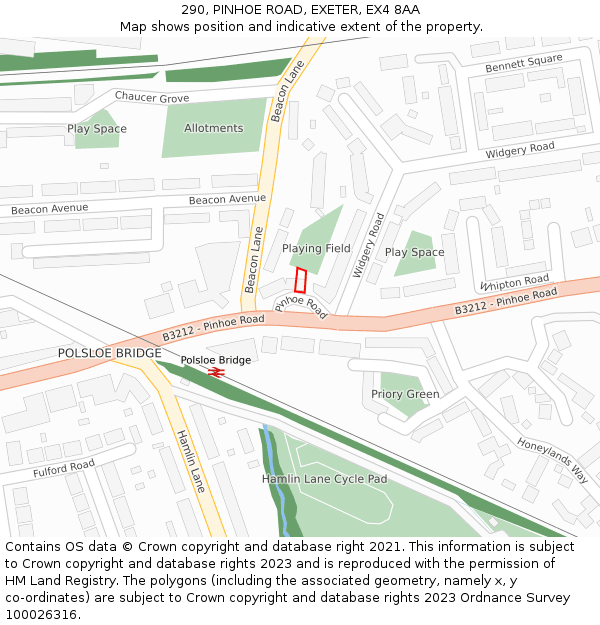 290, PINHOE ROAD, EXETER, EX4 8AA: Location map and indicative extent of plot