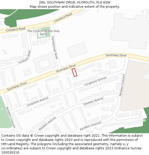 290, SOUTHWAY DRIVE, PLYMOUTH, PL6 6QW: Location map and indicative extent of plot