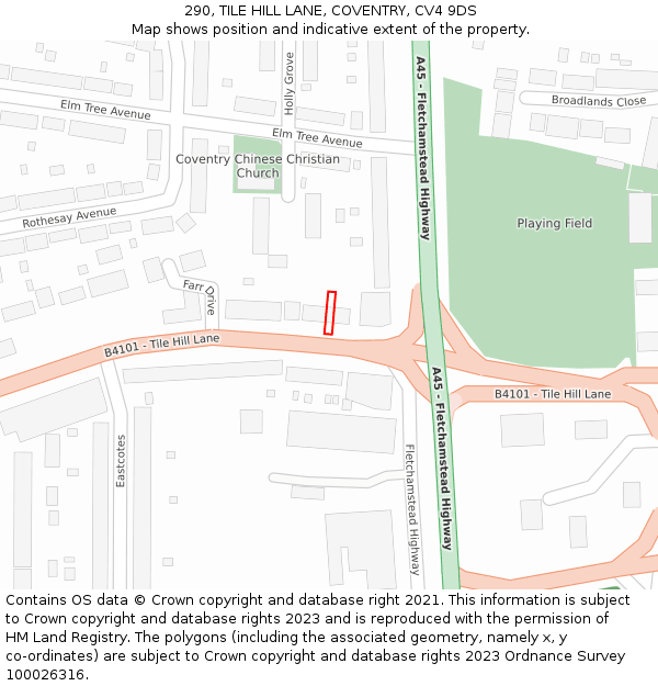 290, TILE HILL LANE, COVENTRY, CV4 9DS: Location map and indicative extent of plot