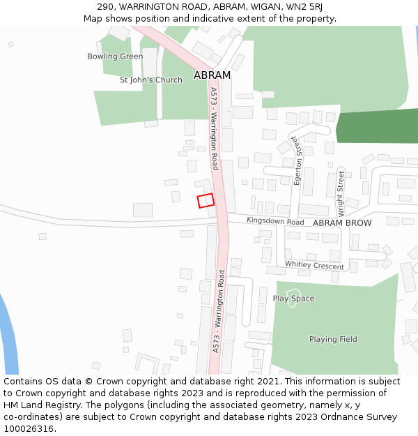 290, WARRINGTON ROAD, ABRAM, WIGAN, WN2 5RJ: Location map and indicative extent of plot