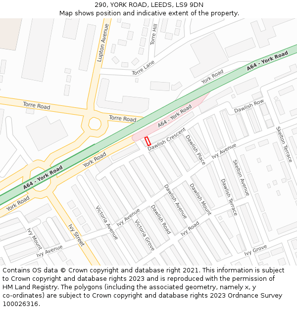 290, YORK ROAD, LEEDS, LS9 9DN: Location map and indicative extent of plot