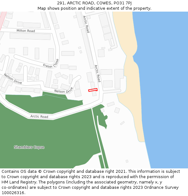291, ARCTIC ROAD, COWES, PO31 7PJ: Location map and indicative extent of plot