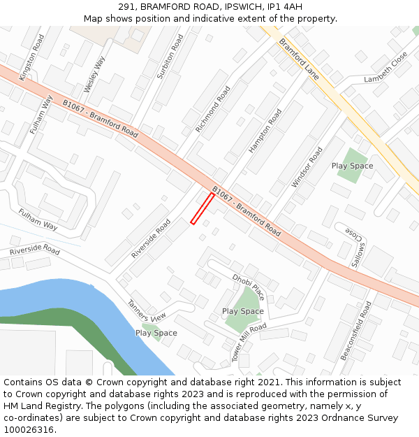 291, BRAMFORD ROAD, IPSWICH, IP1 4AH: Location map and indicative extent of plot