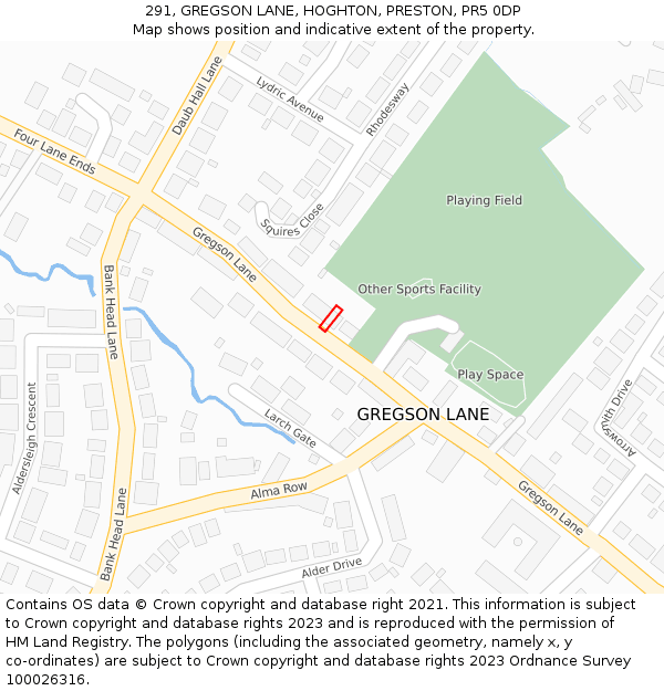 291, GREGSON LANE, HOGHTON, PRESTON, PR5 0DP: Location map and indicative extent of plot