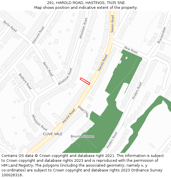 291, HAROLD ROAD, HASTINGS, TN35 5NE: Location map and indicative extent of plot