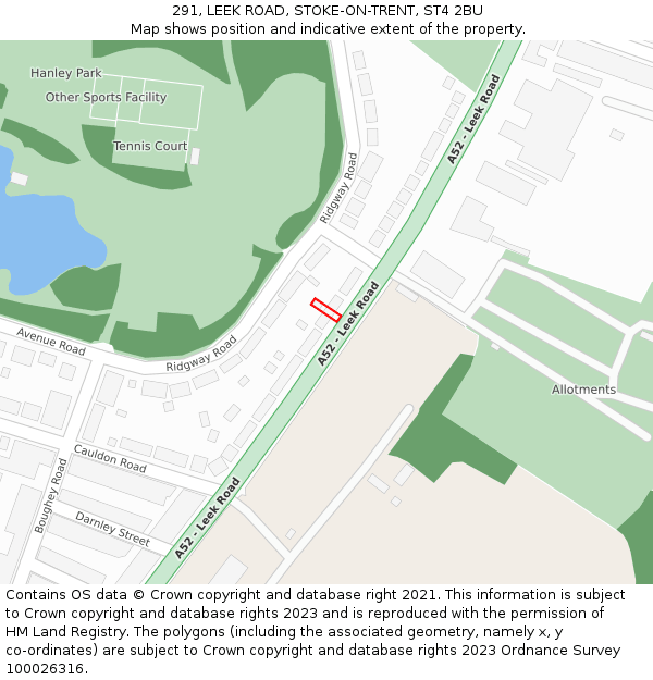 291, LEEK ROAD, STOKE-ON-TRENT, ST4 2BU: Location map and indicative extent of plot