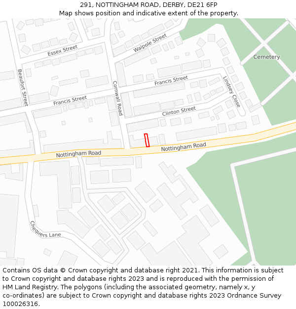 291, NOTTINGHAM ROAD, DERBY, DE21 6FP: Location map and indicative extent of plot