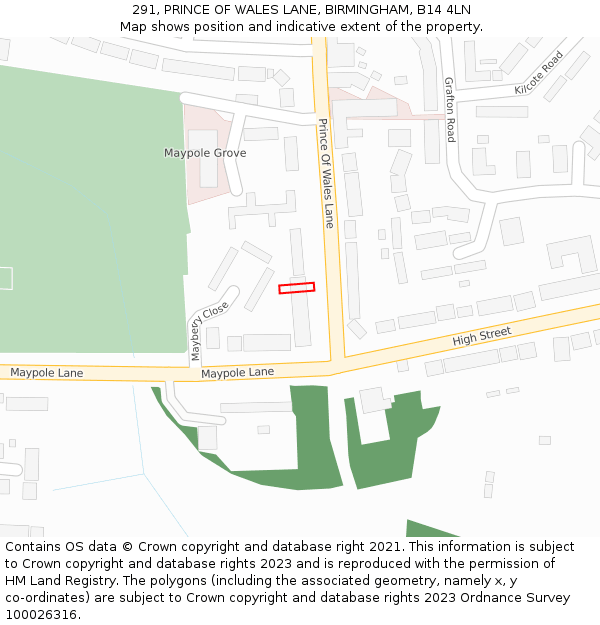 291, PRINCE OF WALES LANE, BIRMINGHAM, B14 4LN: Location map and indicative extent of plot