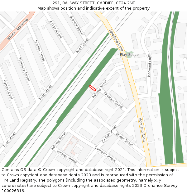 291, RAILWAY STREET, CARDIFF, CF24 2NE: Location map and indicative extent of plot