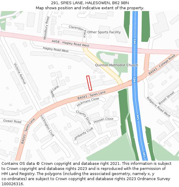 291, SPIES LANE, HALESOWEN, B62 9BN: Location map and indicative extent of plot