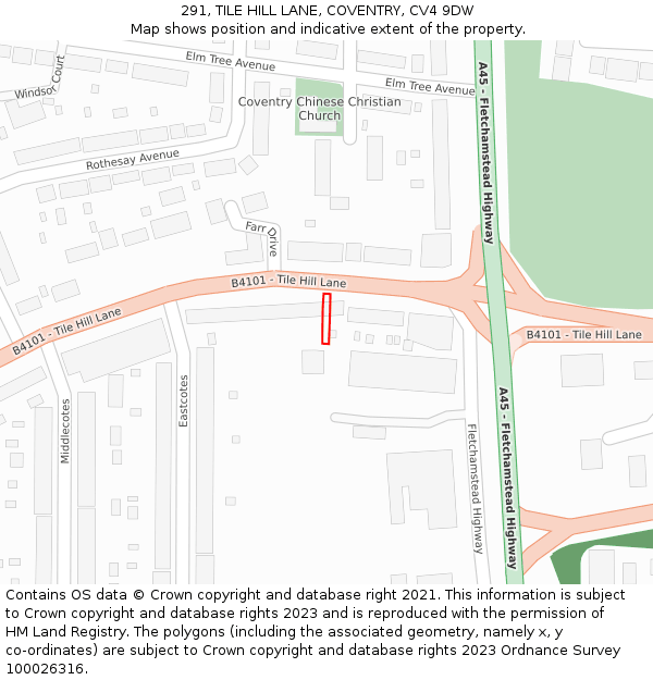 291, TILE HILL LANE, COVENTRY, CV4 9DW: Location map and indicative extent of plot
