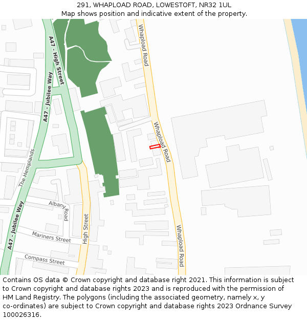 291, WHAPLOAD ROAD, LOWESTOFT, NR32 1UL: Location map and indicative extent of plot