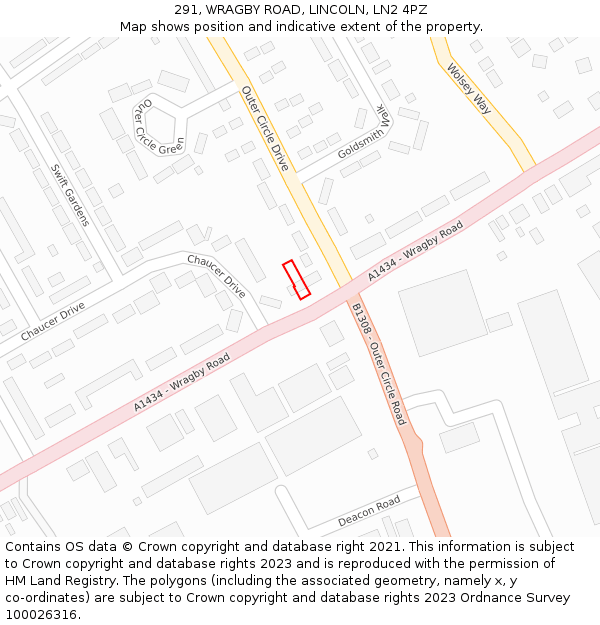291, WRAGBY ROAD, LINCOLN, LN2 4PZ: Location map and indicative extent of plot