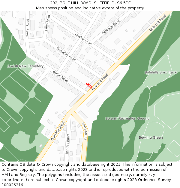 292, BOLE HILL ROAD, SHEFFIELD, S6 5DF: Location map and indicative extent of plot