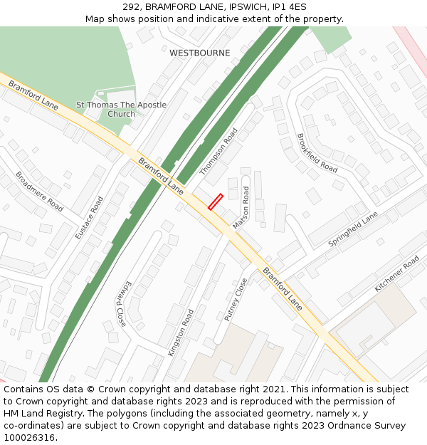 292, BRAMFORD LANE, IPSWICH, IP1 4ES: Location map and indicative extent of plot
