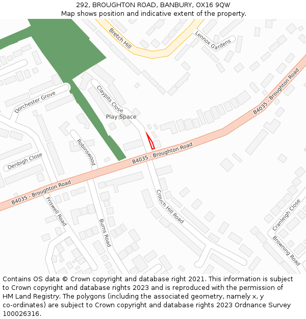 292, BROUGHTON ROAD, BANBURY, OX16 9QW: Location map and indicative extent of plot