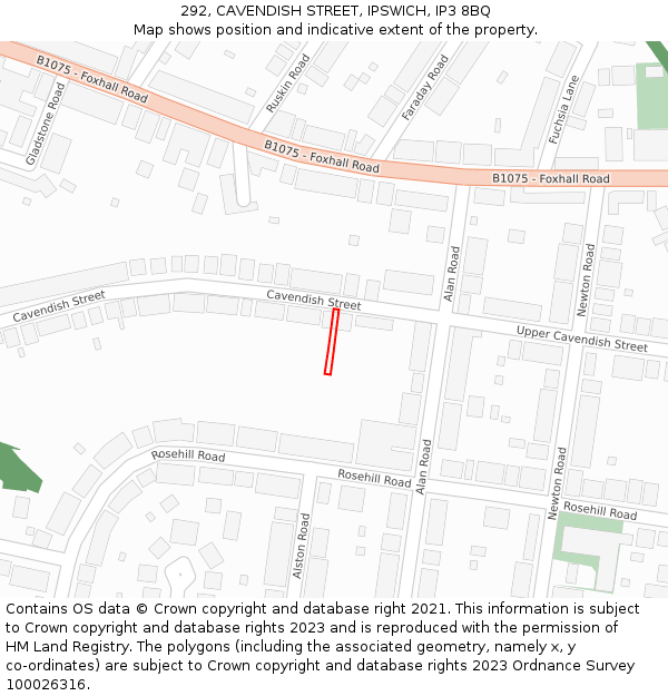 292, CAVENDISH STREET, IPSWICH, IP3 8BQ: Location map and indicative extent of plot